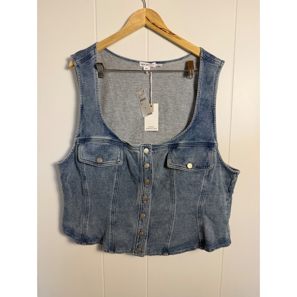 Y2K Streetwear Good American Denim Vest 5XL Indigo Cropped Button Front